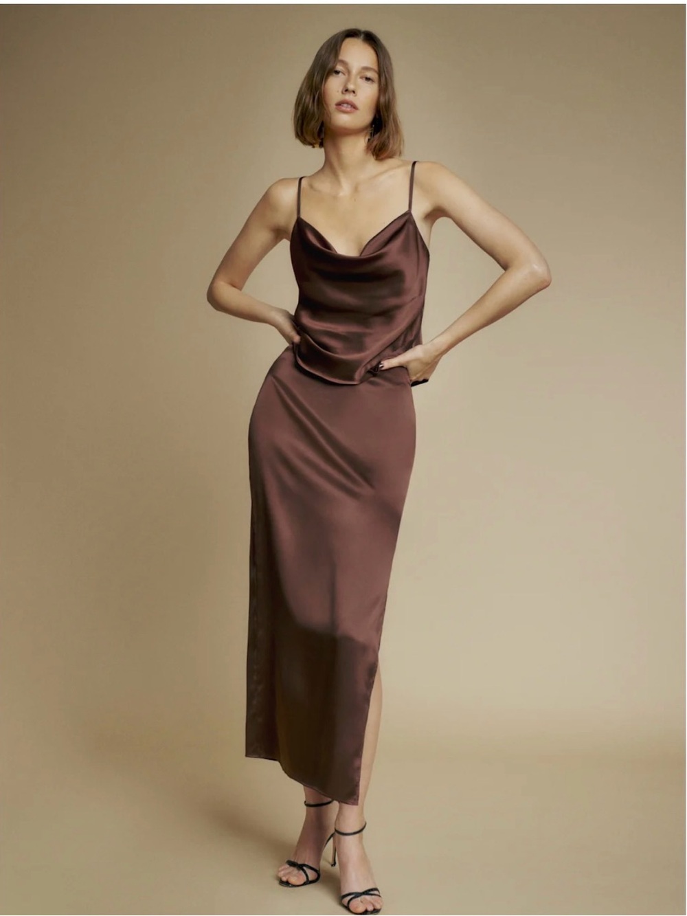 Reformation Aida Silk Skirt Cafe - Size 0